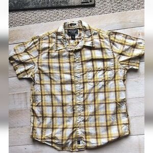 Abercrombie & Fitch Vintage Boys Plaid Button Up Muscle SS Shirt Gold Size L